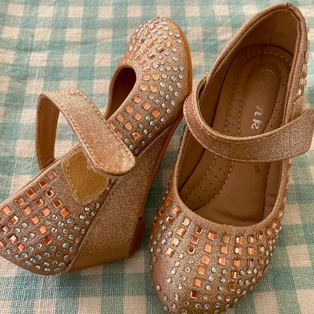 Little Link 9T brilliant jewels of rose gold and silver. One inch Wedge heels.